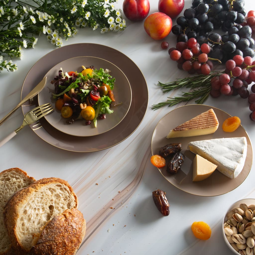 Taupe Plastic Dinner Plates with Gold Trim 10CT