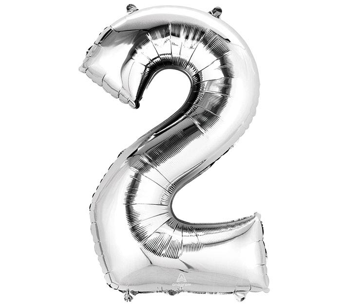 Number 2 Silver 33" Mylar Balloon