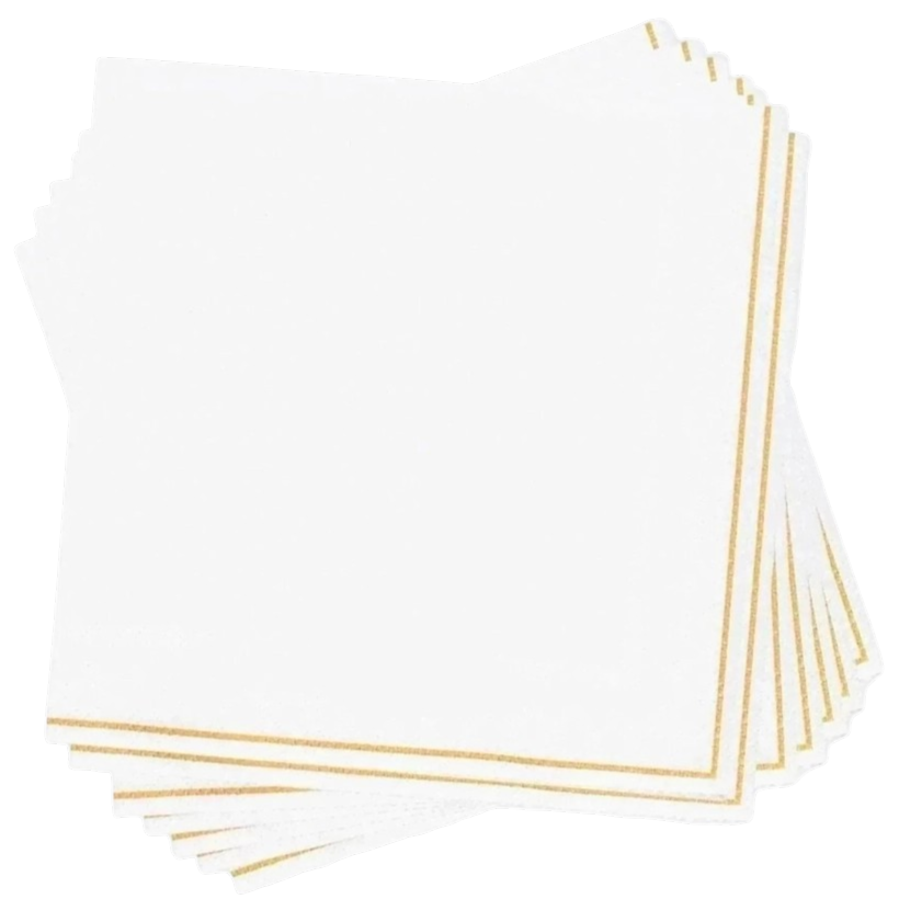 White with Gold Stripe Cocktail Napkins 20CT