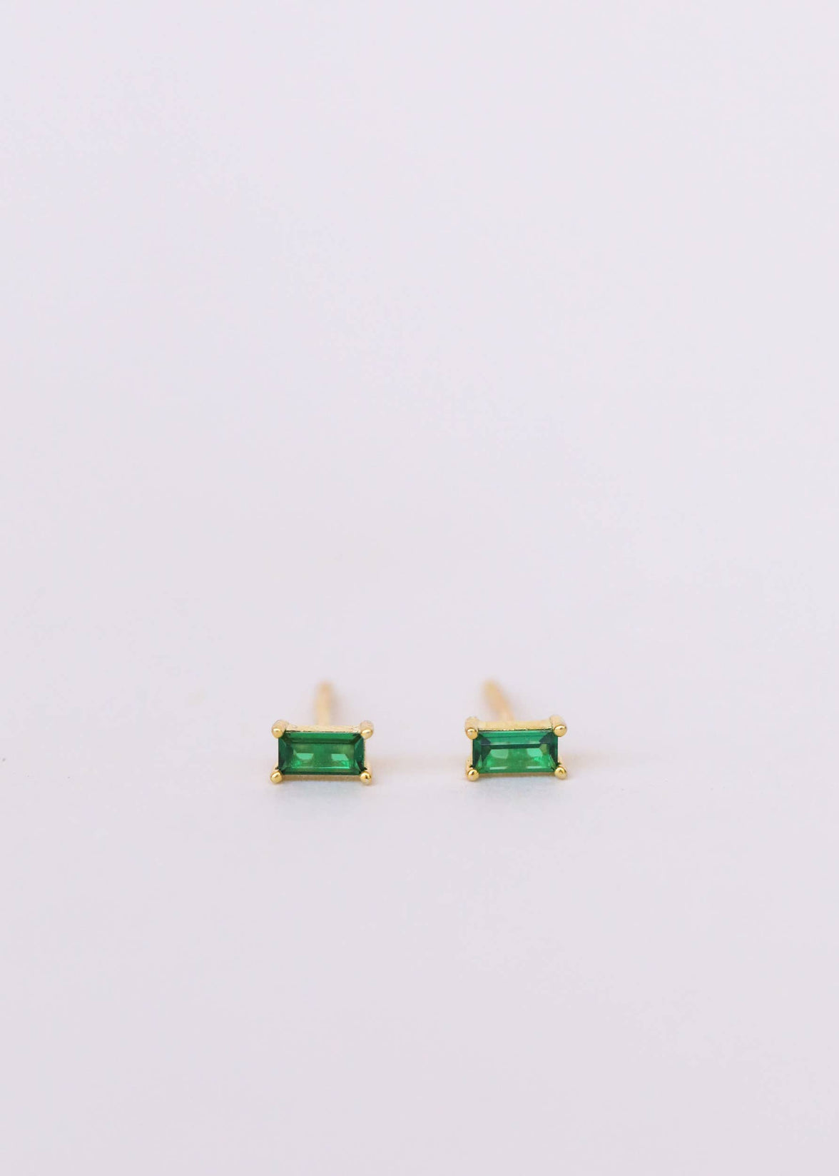 Baguette - Emerald - Gold Earrings
