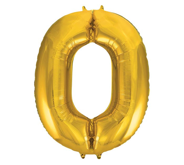Number 0 Gold 34" Mylar Balloon