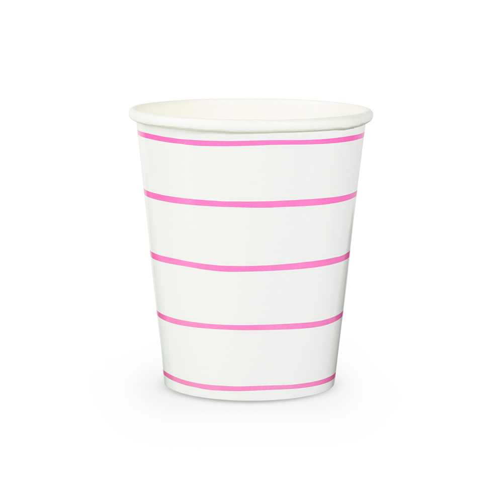 Frenchie Cerise Pink Striped 9 oz Cups 8CT
