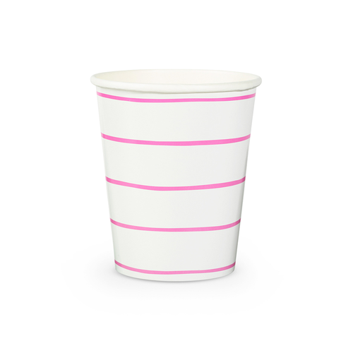 Frenchie Cerise Pink Striped 9 oz Cups 8CT