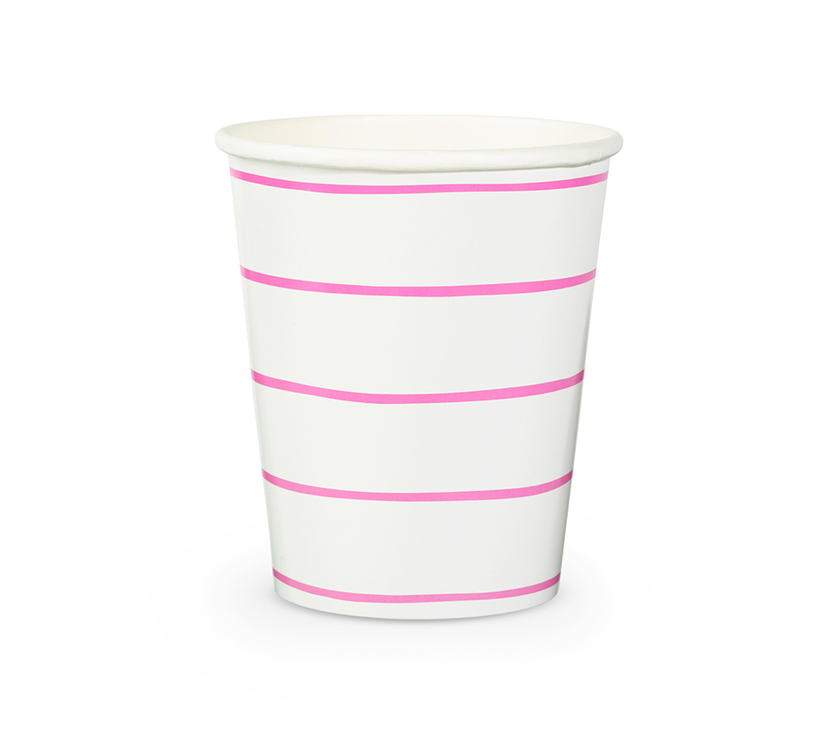 Frenchie Cerise Pink Striped 9 oz Cups 8CT