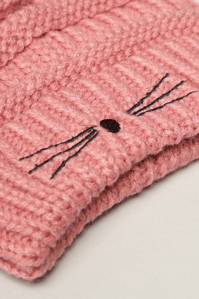 Kids Cat Twinkle Ear Winter Beanie Hat: DUST PINK / ONE SIZE