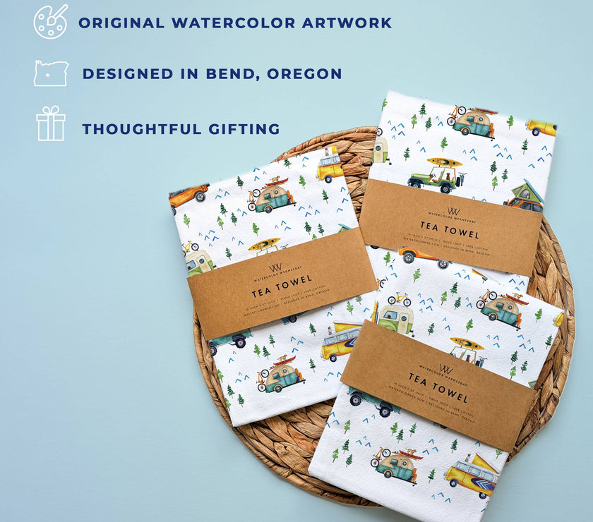 Camping Trucks & Outdoorsy Tea Towel