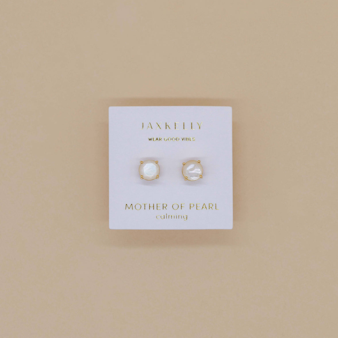 Round - Mother of Pearl Gemstone - Gold Earrings