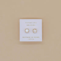 Round - Mother of Pearl Gemstone - Gold Earrings