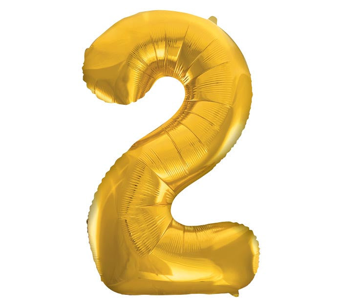 Number 2 Gold 34" Mylar Balloon