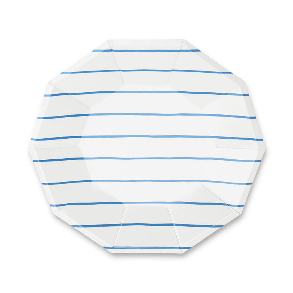 Frenchie Colbalt Blue Striped Dinner Plates 8CT