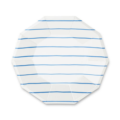 Frenchie Colbalt Blue Striped Dinner Plates 8CT