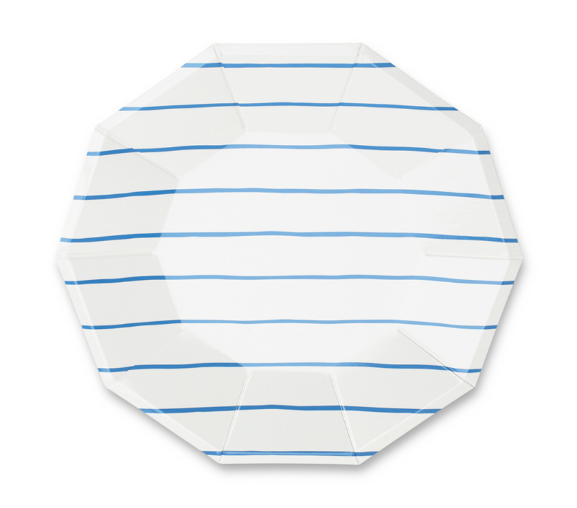 Frenchie Colbalt Blue Striped Dinner Plates 8CT