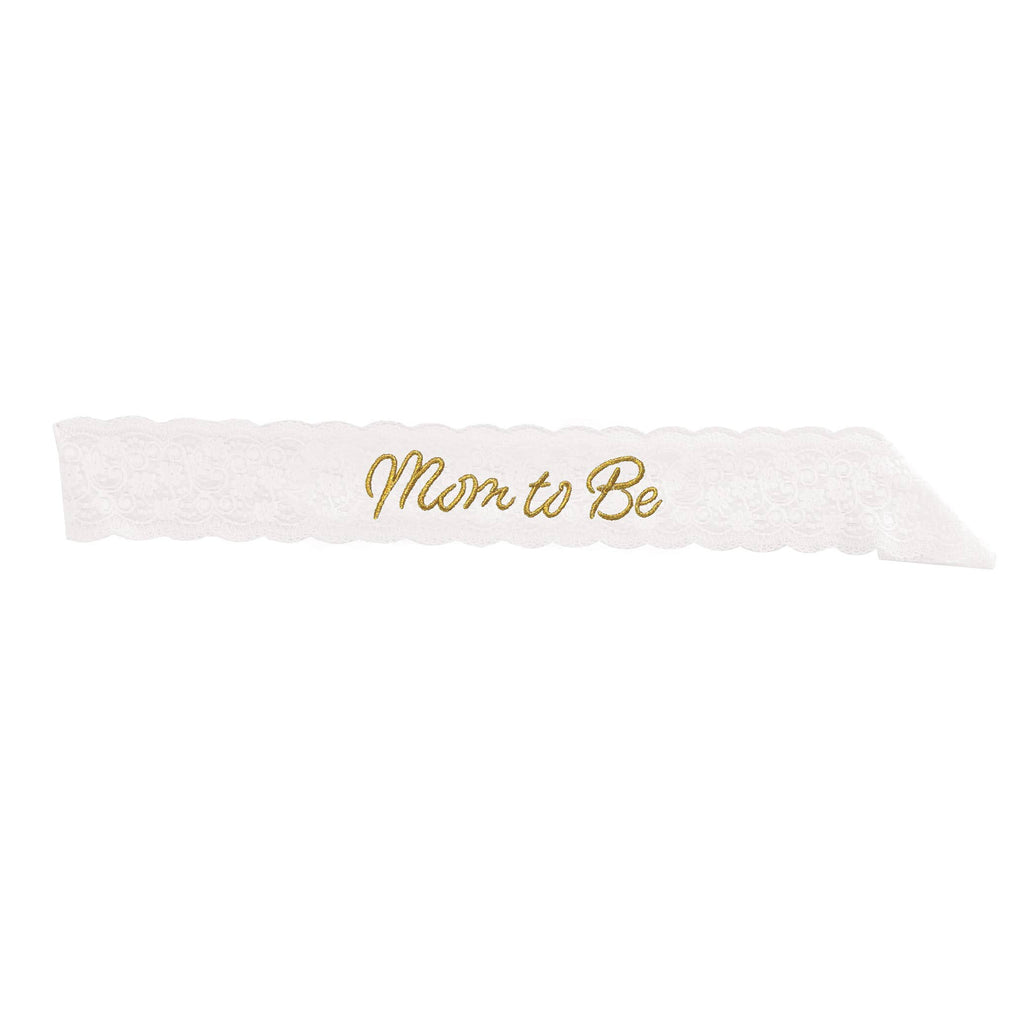 White "Mom to Be" Lace Sash