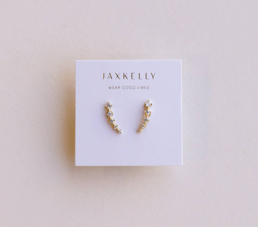 Crawler - White CZ - Gold Earrings