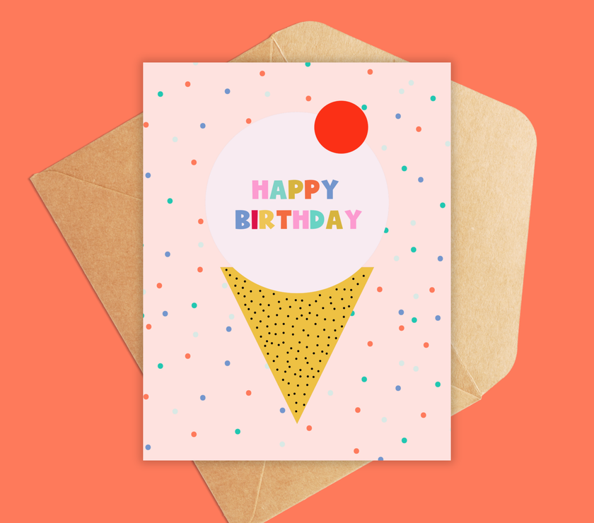 Ice Cream Cone Happy Birthday Card