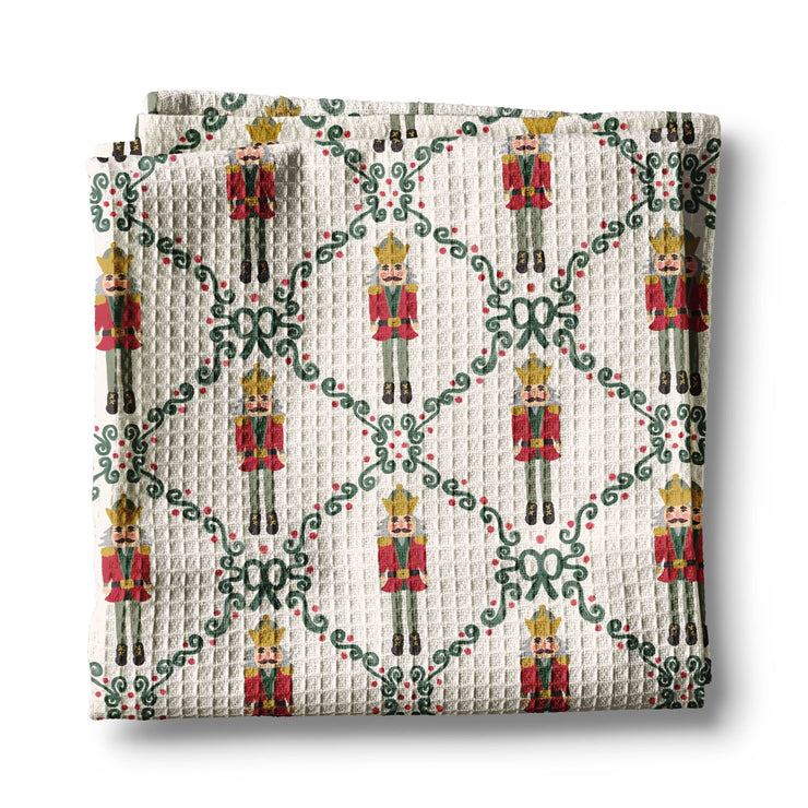 Nutcracker Red Bow Holiday Christmas Kitchen Towel Waffle