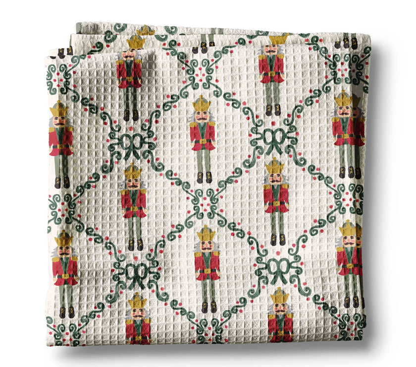 Nutcracker Red Bow Holiday Christmas Kitchen Towel Waffle