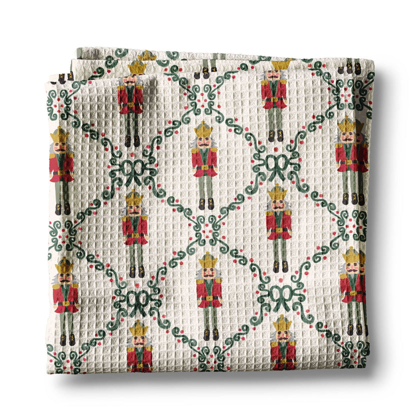 Nutcracker Red Bow Holiday Christmas Kitchen Towel Waffle