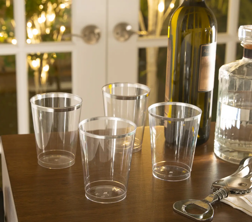 Clear Plastic Cups with Silver Trim 20CT