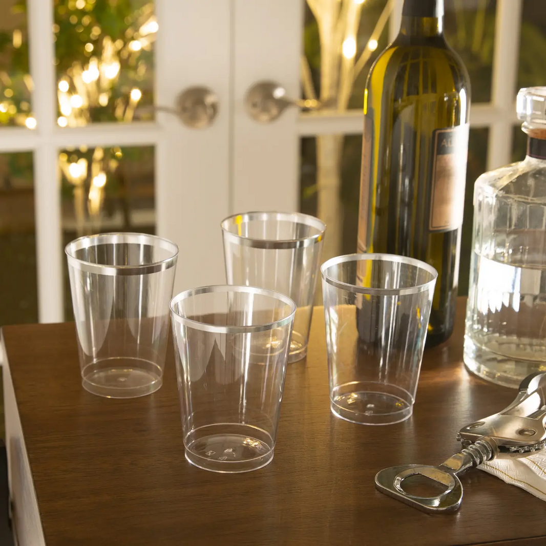 Clear Plastic Cups with Silver Trim 20CT