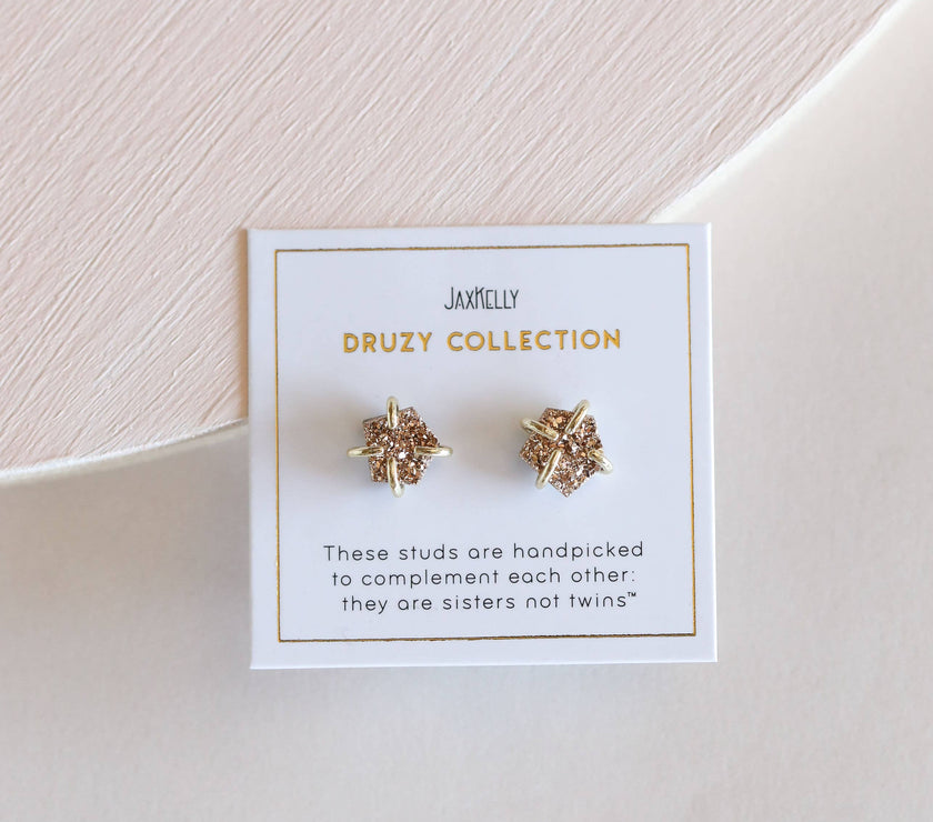 Druzy Prong - Rose Gold - Gold Earrings