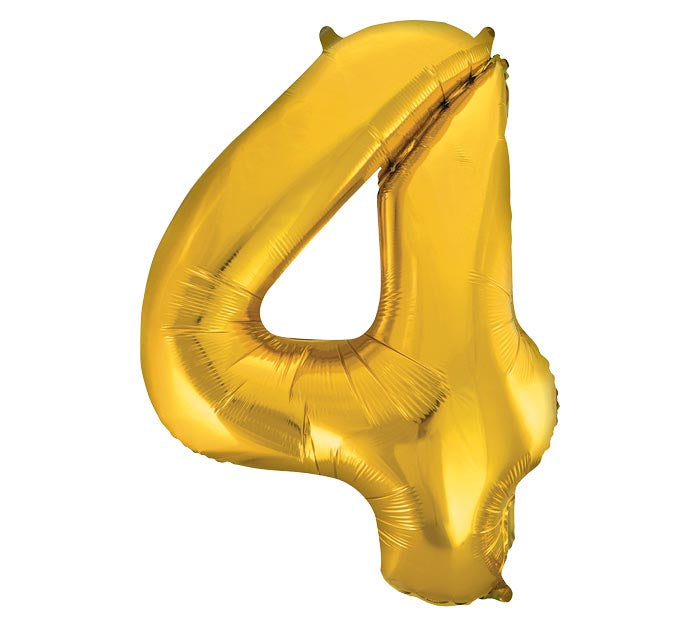 Number 4 Gold 34" Mylar Balloon
