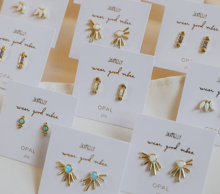 Sun Ray - White Opal - Gold Earrings