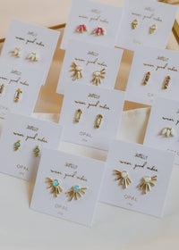 Sun Ray - White Opal - Gold Earrings