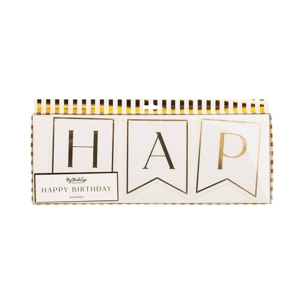 Gold and White Happy Birthday Banner