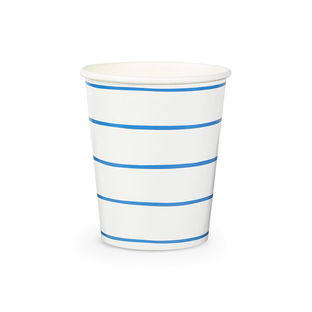 Frenchie Cobalt Blue Striped 9 oz Cups 8CT