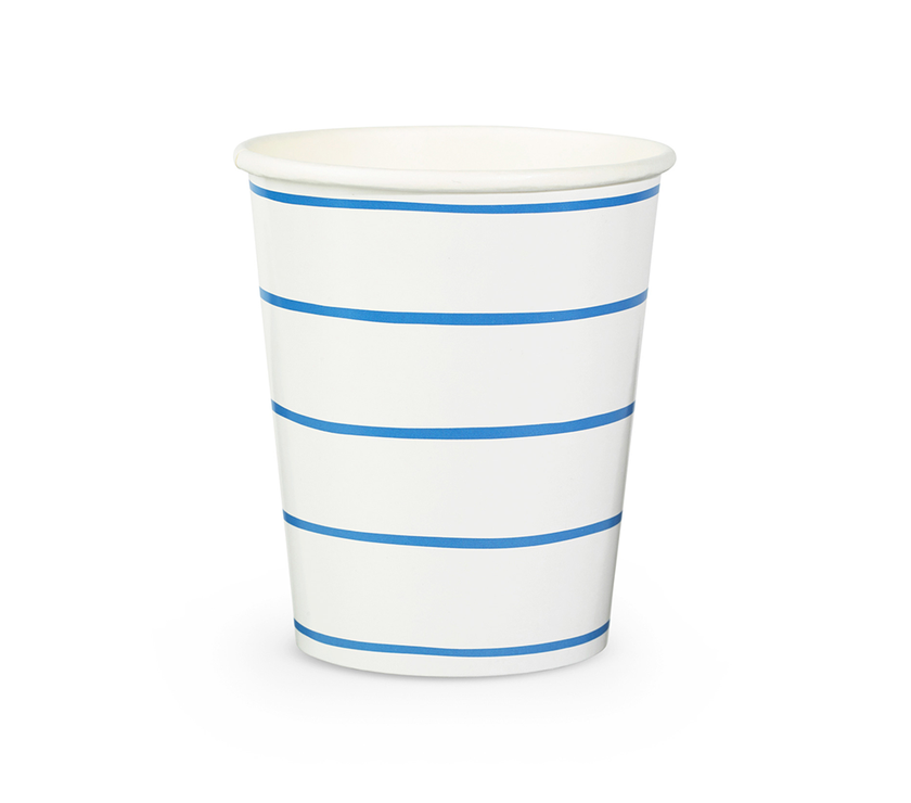 Frenchie Cobalt Blue Striped 9 oz Cups 8CT