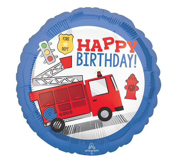 Firetruck 17" Happy Birthday Mylar Balloon