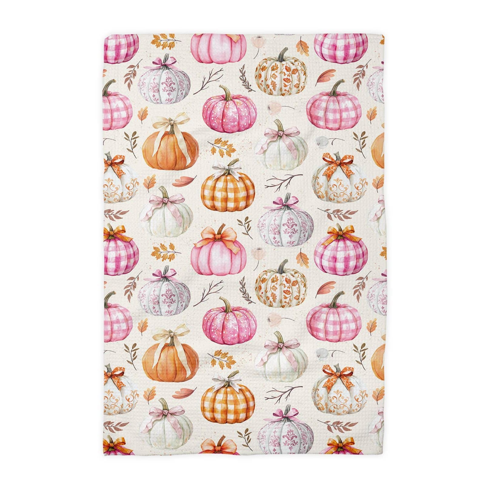 Pink Pumpkin Chinoiserie Fall Kitchen Towel Waffle