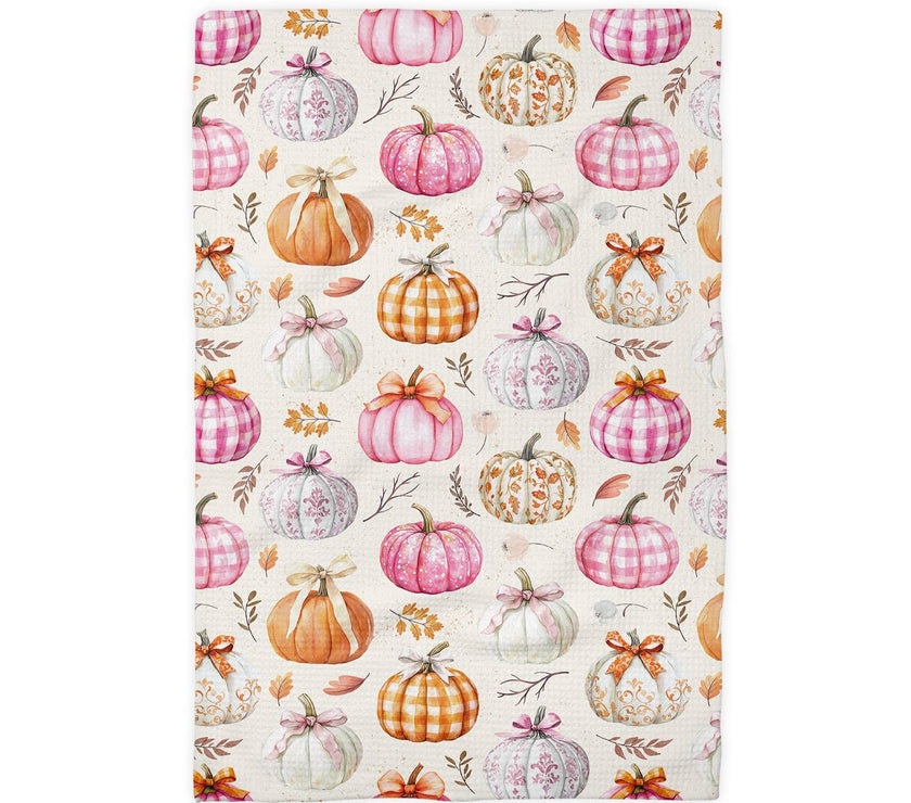 Pink Pumpkin Chinoiserie Fall Kitchen Towel Waffle