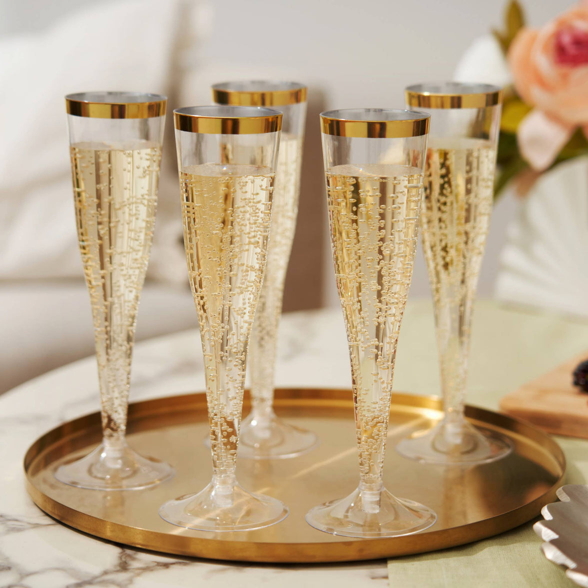 Disposable Gold Rimmed Champagne Flutes - Pack of 12