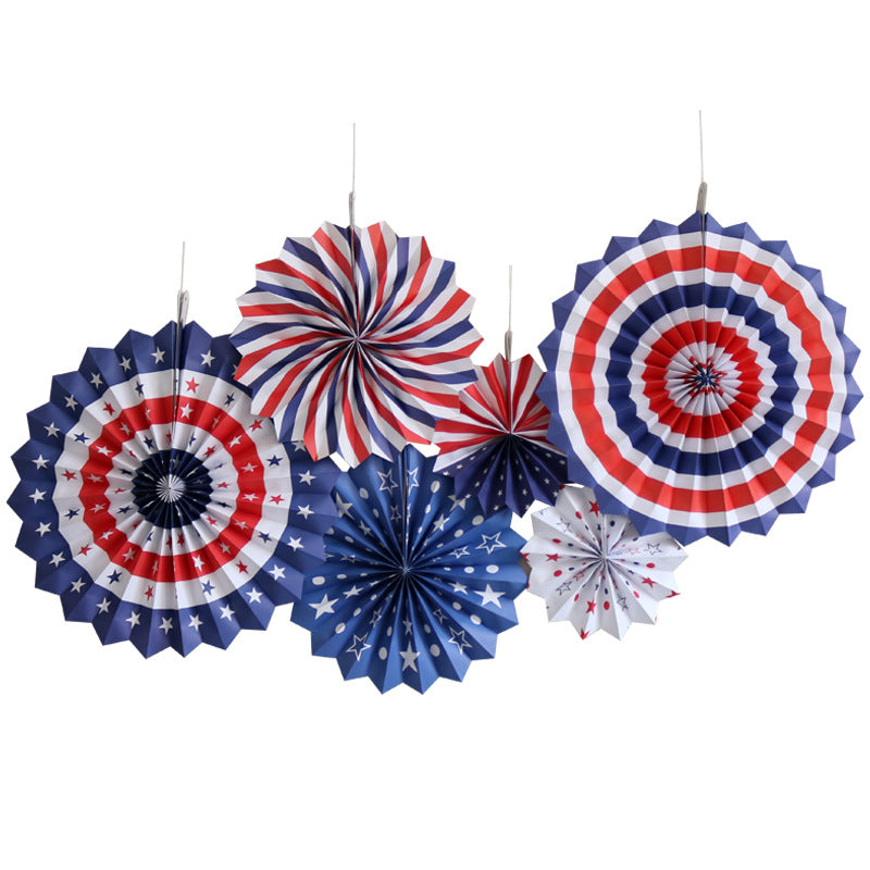 Red, White & Blue Paper Fans - 6 Pieces