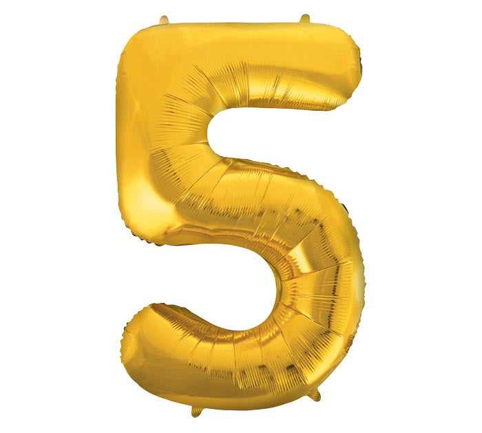 Number 5 Gold 34" Mylar Balloon