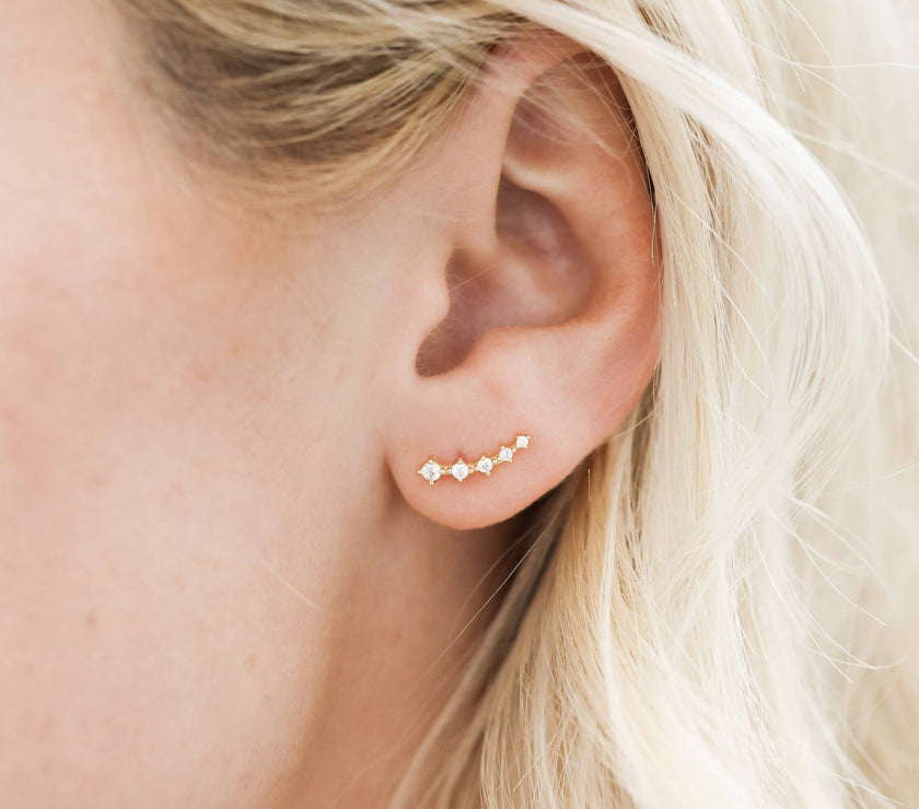 Crawler - White CZ - Gold Earrings
