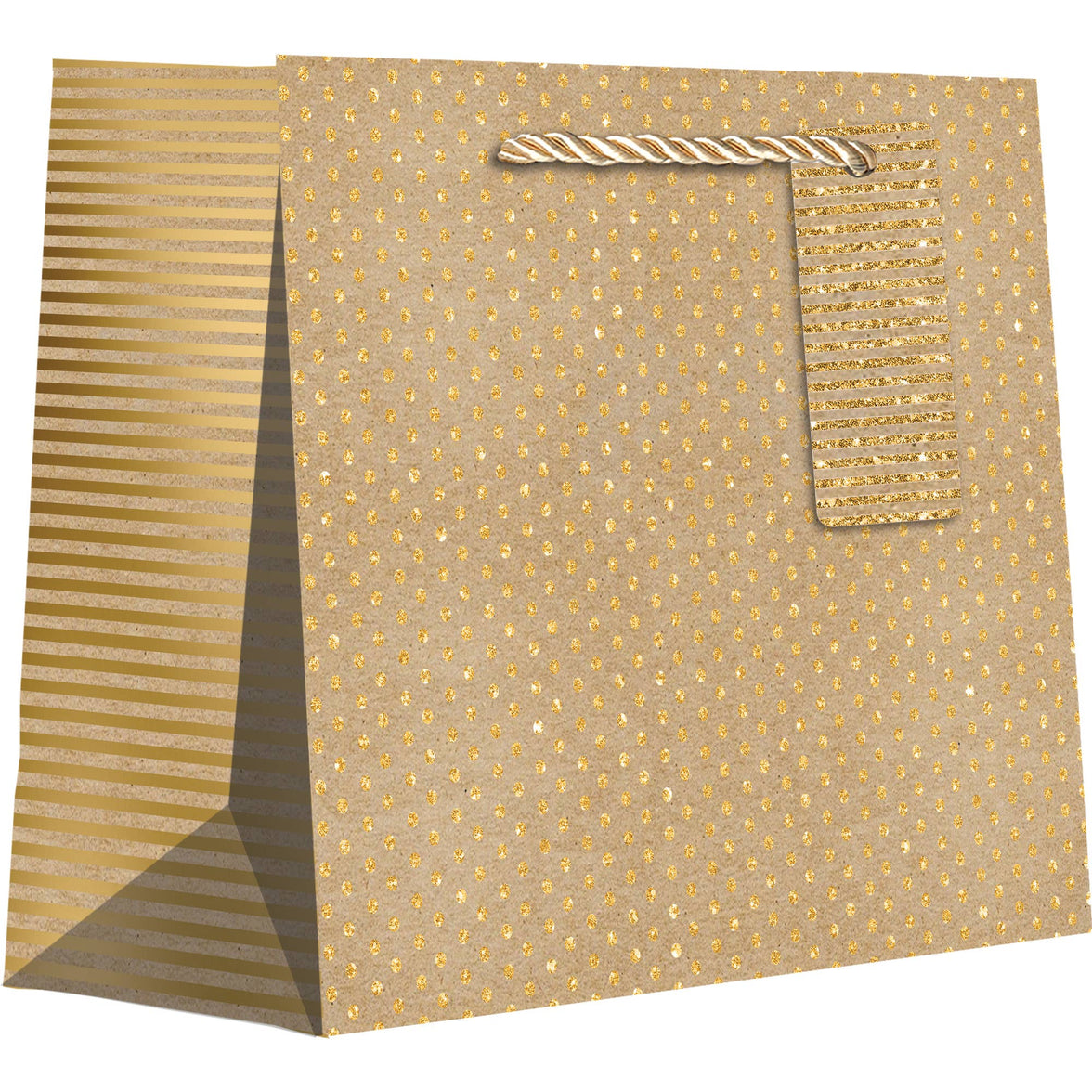 Gold Dot & Stripe on Kraft Paper - Medium Gift Bag