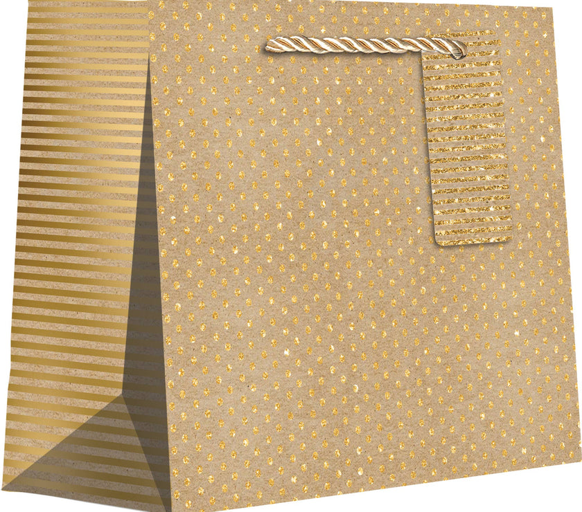 Gold Dot & Stripe on Kraft Paper - Medium Gift Bag