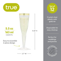 Disposable Gold Rimmed Champagne Flutes - Pack of 12