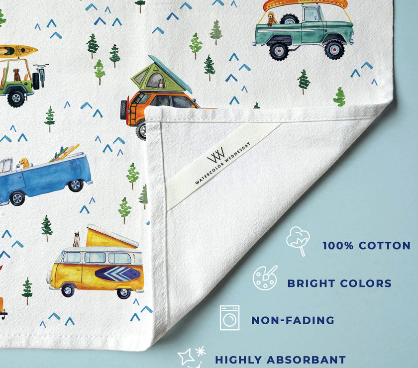 Camping Trucks & Outdoorsy Tea Towel