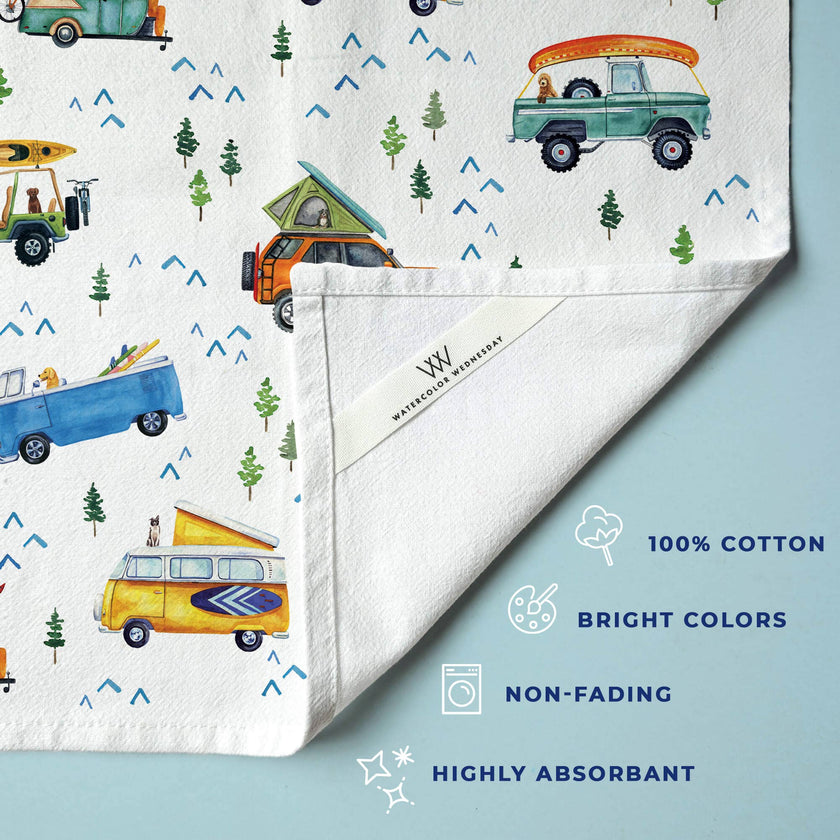 Camping Trucks & Outdoorsy Tea Towel