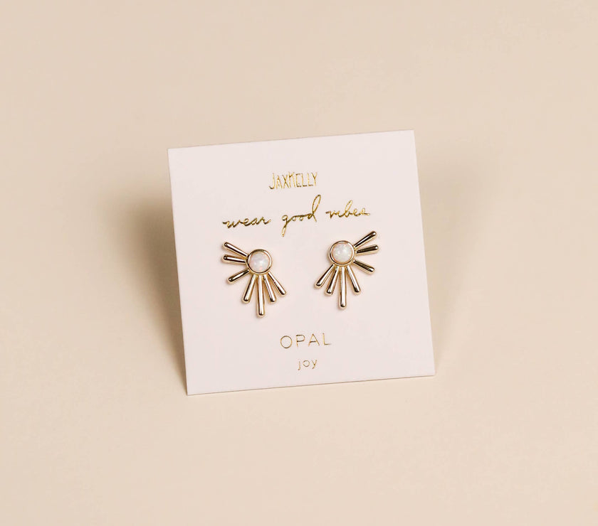 Sun Ray - White Opal - Gold Earrings