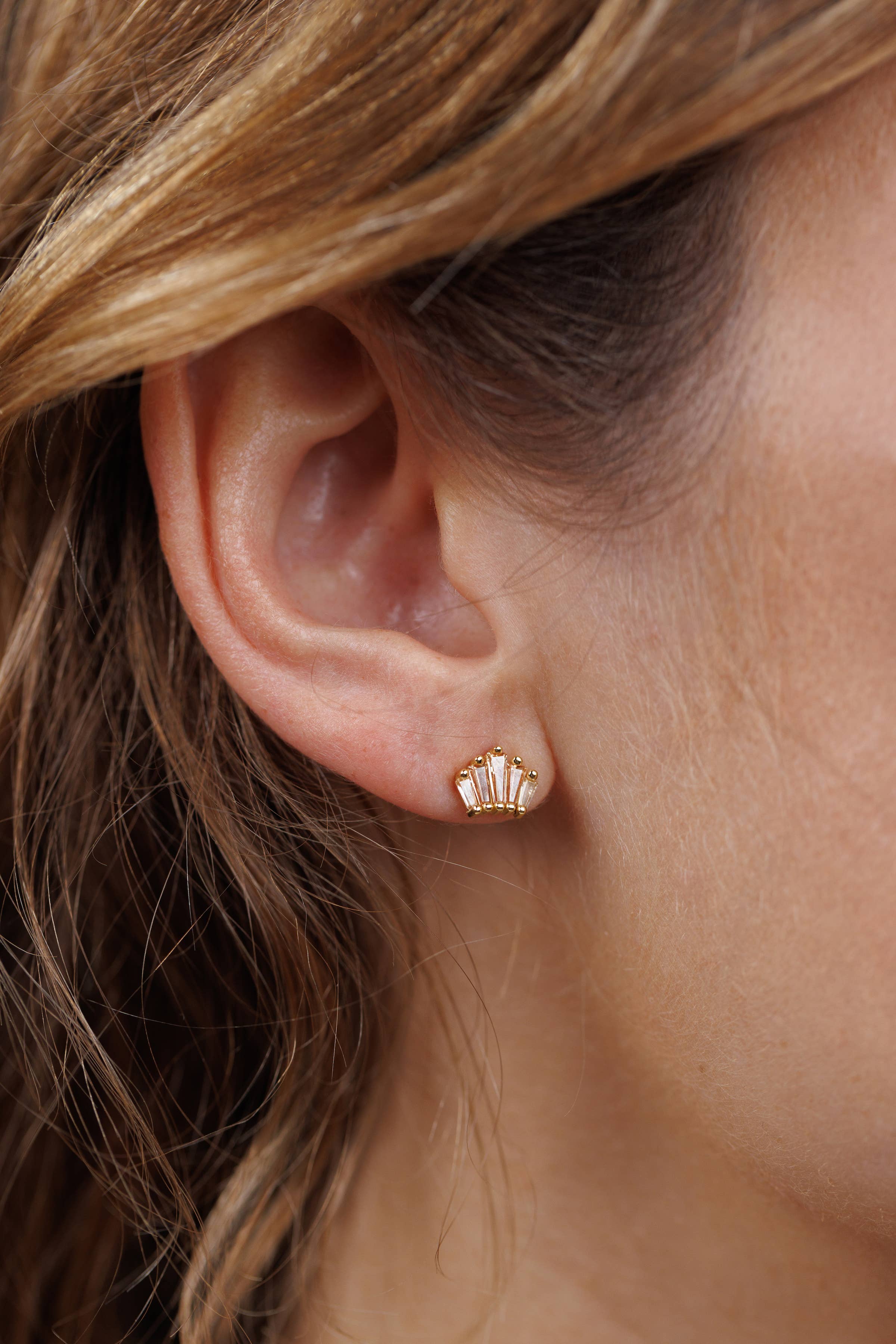 Champagne Baguette Crown Earrings - 18k Gold Plated