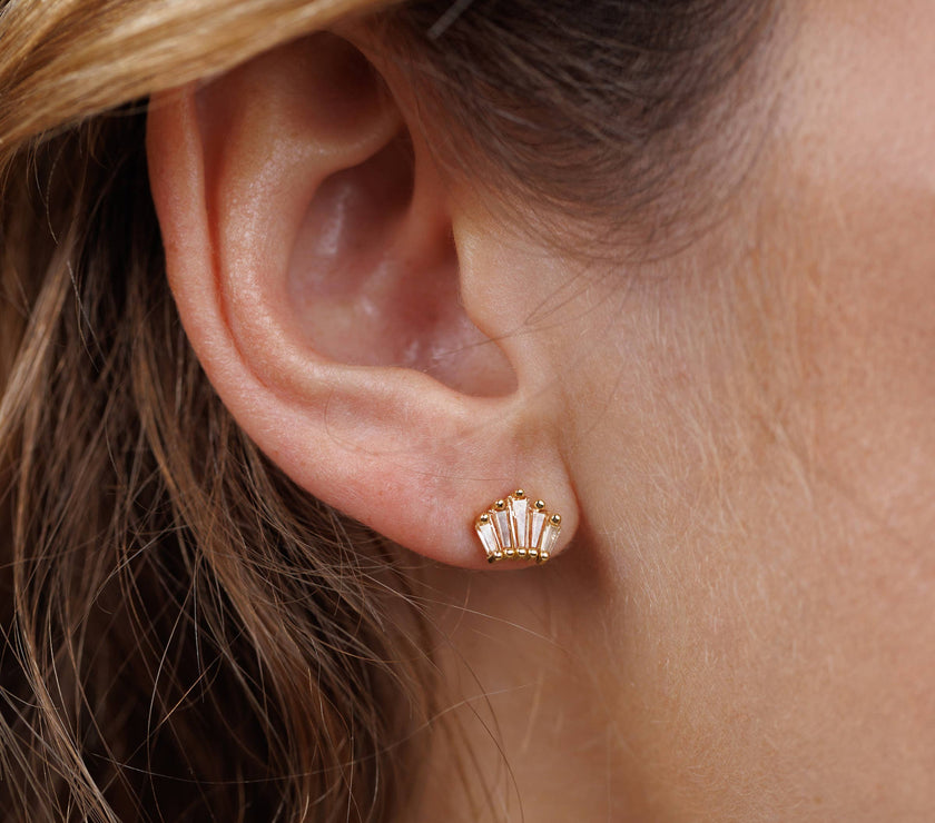 Champagne Baguette Crown Earrings - 18k Gold Plated