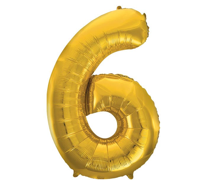 Number 6 Gold 34" Mylar Balloon