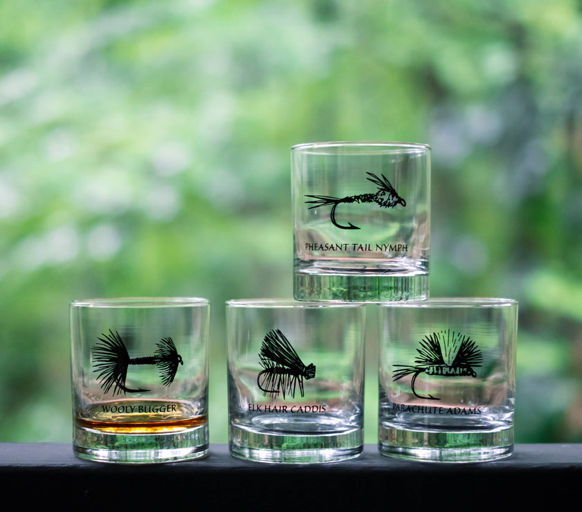 Fly Fishing Rocks Glass - Assorted Designs