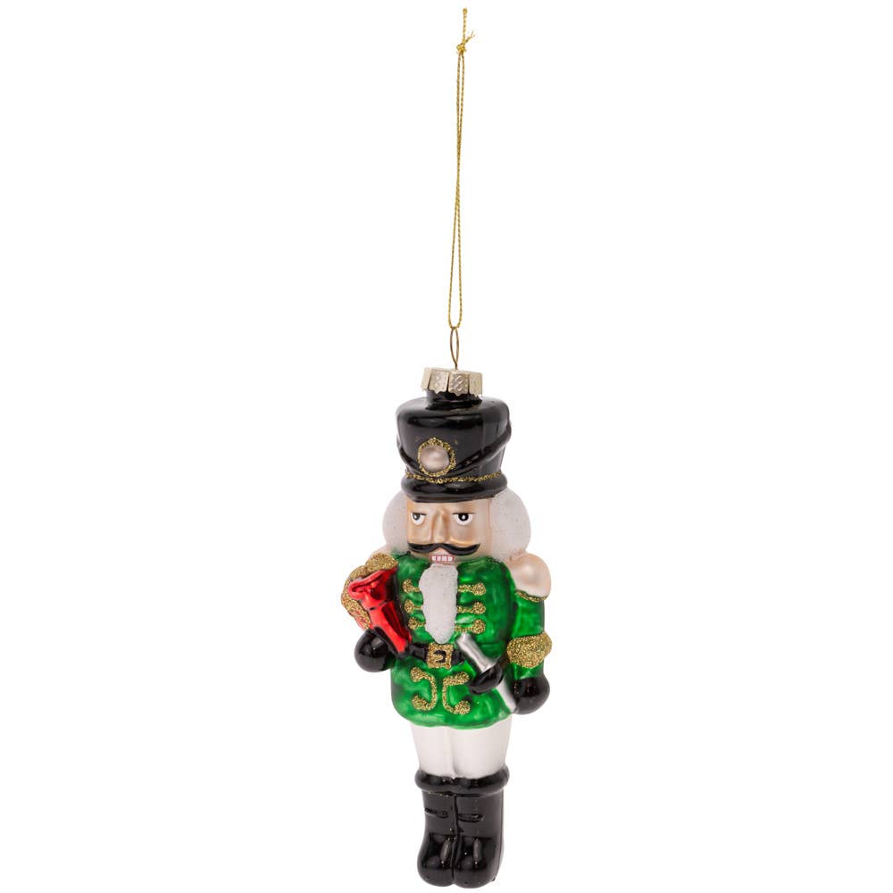 Glass Green Nutcracker Christmas Ornament