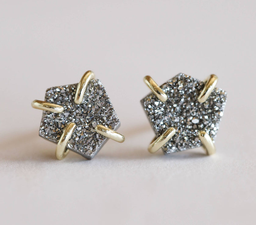 Druzy Prong - Silver - Earrings